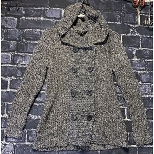 Effeci Hooded Cardigan‎ Sweater Women S Black White Double Breasted Knit Peacoat